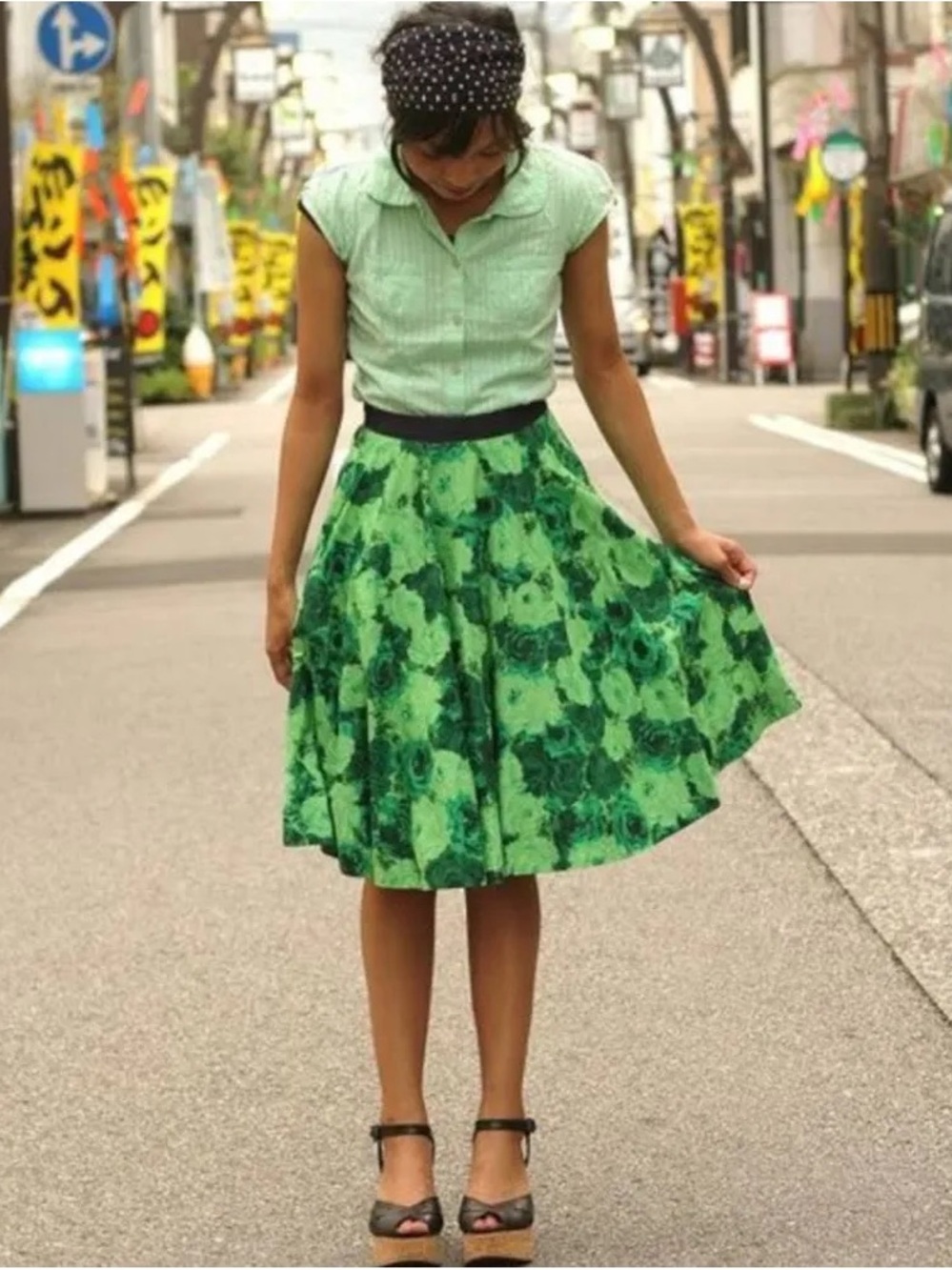 Anthropologie Edme & Esylte Green Thumb Swing Skirt Sz 8